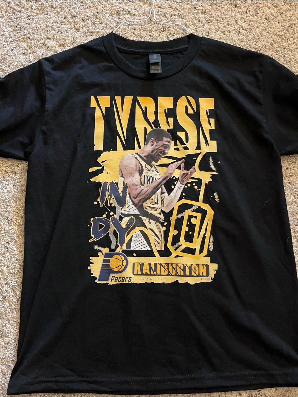 Gildan Black and Yellow Tyrese Haliburton Pacers Graphic Tee